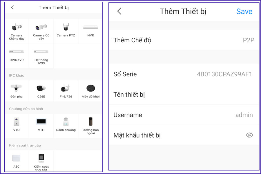 Thêm thiết bị vào ứng dụng DMSS