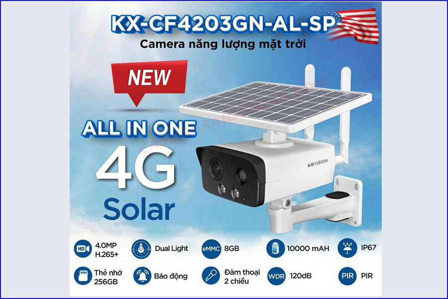 camera IP 4G tích hợp pin năng lượng mặt trời  KBVISION KX-CF4203GN-AL-SP