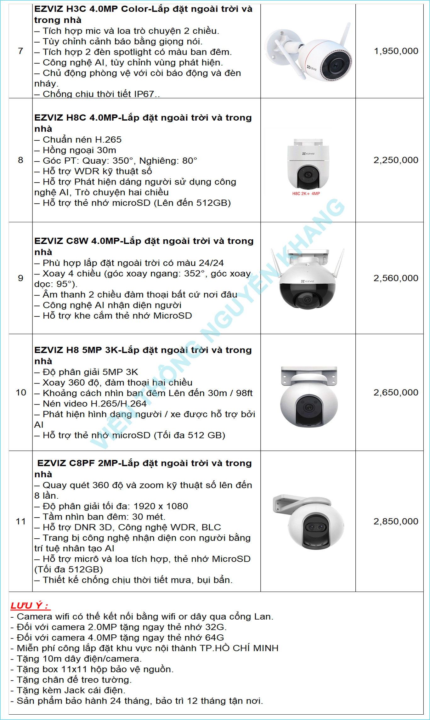 bảng giá lắp đặt trọn gói camera wifi ezviz hikvision