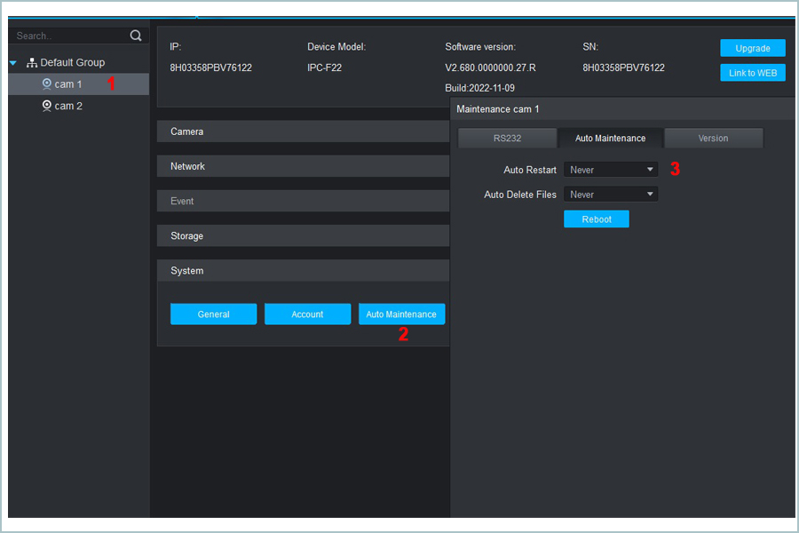 Lập lịch tự khởi động lại cho Camera Imou và đầu ghi hình Dahua, Kbvision